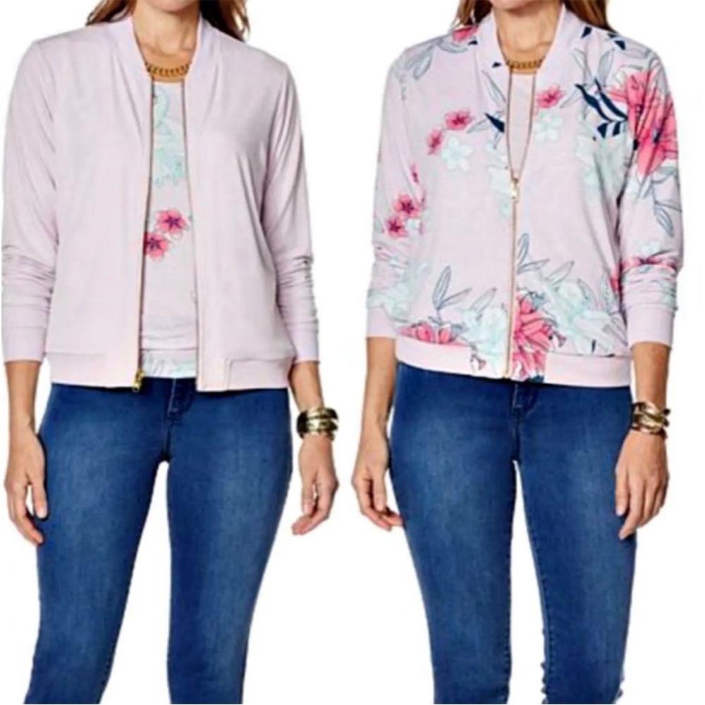 NWT. IMAN Reversible Floral Light Pink Bomber Jacket. 2X.